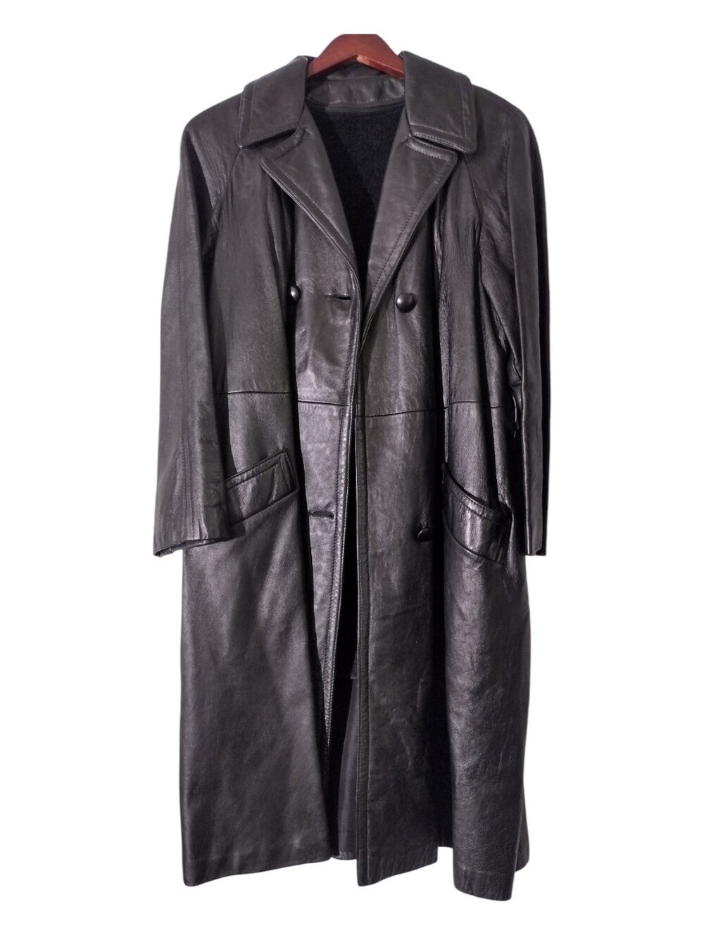 Vintage black leather Women's trench coat